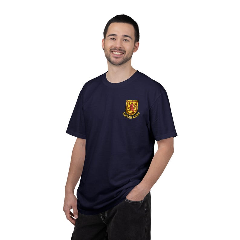 Tartan Army Embroidered T-Shirt | Scotland Football Fan Tee | Scottish Soccer Supporter Shirt | Scotland Pride Apparel | Embroidered Top image 4