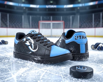 Utah Mammoth Sneakers | Leather Low Top Shoes | Salt Lake Hockey Fan Gear | Utah Ice Hockey Kicks | Mammoth Supporter Game Day Footwear