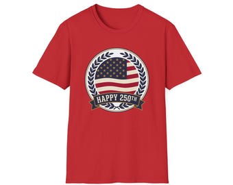 American Flag Badge T-Shirt | Happy 250th Patriotic Tee