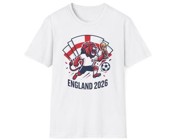 England 2026 Lion Soccer Mascot T-Shirt | Football World Cup Fan Shirt