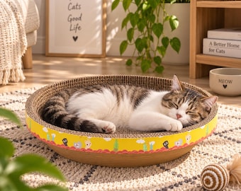 Cardboard Cat Scratcher Bed – Cat Scratch Pad – Corrugated Cardboard Cat Lounge – Oval Cat Bed for Indoor Cats