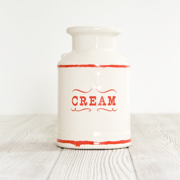 Cream Jar with Graphic Red Type