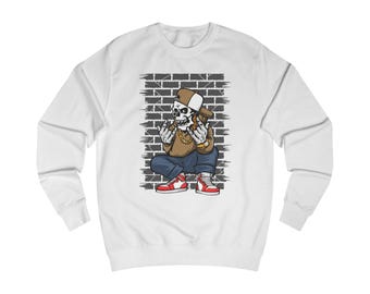 Skull Graffiti Hoodie Sweatshirt | Streetwear Skeleton, Brick Wall, Sneakers