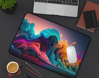 Colorful Abstract Wave Desk Mat | Vibrant Swirl Mouse Pad