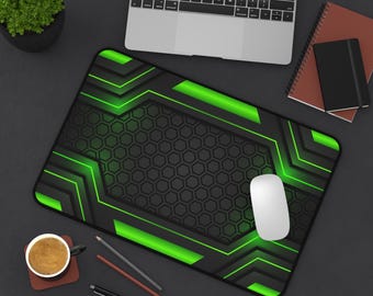 Green Tech Hexagon Desk Mat | Gaming Mouse Pad