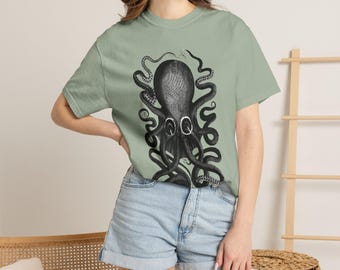 Vintage Engraved Octopus T-Shirt | Nautical Sea Creature Tee