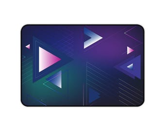 Neon Geometric Triangles Desk Mat | Retro Vaporwave Mouse Pad