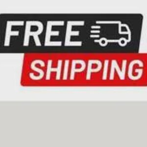May include: A graphic design featuring the text FREE in white letters on a black rectangular background with a white truck icon, positioned above the word SHIPPING in white letters on a red rectangular background against a light gray backdrop.