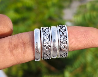 925 Sterling Silver Floral Multi-Band Ring, Vintage Boho Statement Jewelry
