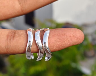 Sterling Silver Wave Wrap Ring, Handmade Open Statement Band, Modern Stacking Jewelry