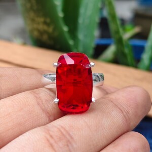Large Red Gemstone Statement Ring, Sterling Silver Style, Vintage Cocktail Jewelry