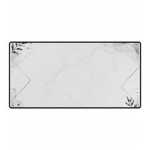 Marble Geometry Desk Mat | White Marble, Gold Accents