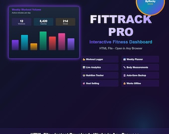 FitTrack Pro HTML | Interactive Fitness Dashboard | Workout Tracker | Nutrition | Goals | Instant Download