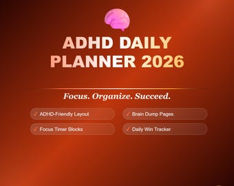 ADHD Daily Planner 2026 | Brain Dump, Time Blocking, Habit Tracker (Digital Download)
