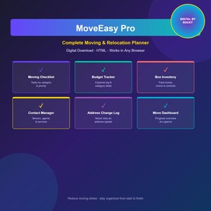 MoveEasy Pro HTML | Moving Planner | Checklist Budget Box Inventory Address Log | Digital Download