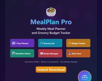 MealPlan Pro HTML: Weekly Planner, Grocery Budget, Recipe Manager (Digital Download)