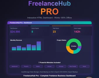 FreelanceHub Pro HTML | Freelance Business Dashboard | Projects Clients Invoices Time Tracker | Digital Download