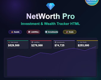 NetWorth Pro HTML | Net Worth Tracker | Investment Portfolio | Assets Liabilities Goals | Digital Download