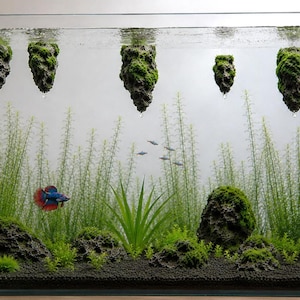 Aquascape Rock Decor, Floating Artificial Pumice Ornament with Moss Texture