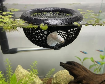 Aquarium Decor, Plastic Floating Cave with Betta Feeding Ring, S-L