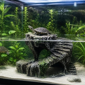 Jaskinia skalna do akwarium, 14 cm, żywiczna rampa do wygrzewania się żółwia