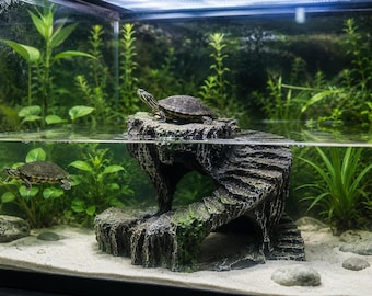Aquarium-Fischhöhle, 14 cm große Sonnenrampe aus Kunstharz für Schildkröten