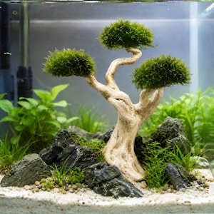 Natural Driftwood Aquarium Bonsai Tree for Moss, Handmade 3-Head Trunk, DIY Aquascape Centerpiece for Freshwater and Marine Tanks