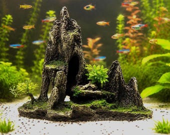 Aquarium-Felshöhle aus Kunstharz, 20,5 cm, Berg-Aquascaping-Dekor