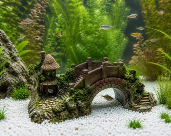 Steinbrücken-Aquariumdekoration – Aquariumornament aus Kunstharz – Asiatischer Gartenbogen