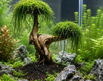 Driftwood Bonsai Tree, 10-15 cm Aquarium Decor with Stone Base