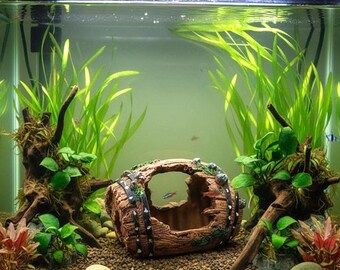 Aquarium-Ornament aus Harz, Fass, Höhlendekor, Landschaftszubehör, Aquarium-Hintergrunddekoration, Innen- und Außendekoration für Aquarien