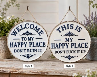 Lustiges Garten-Willkommensschild, Vintage-Metallkreisplakette, Türhänger aus patiniertem Eisen für den Außenbereich, Geschenkidee für die Heimdekoration, Schild für einen Ort zum Wohlfühlen