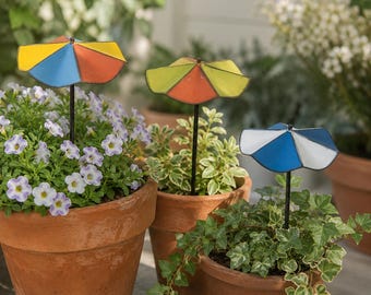 Mini ombrellone in metallo colorato da giardino, decorazione vintage per vasi di fiori, accessori per giardino delle fate, regalo rustico per giardinieri