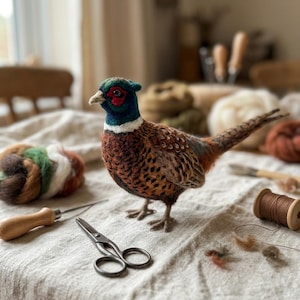 Ring Necked Pheasant Standing Spotted Plumage Gamebird Needle Felting Kit Wool Mantel Decor