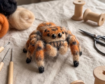 Jumping Spider Needle Felting Kit textured spotted fluffy spider wool kit for whimsical quirky dark cottage new home shelf decor crafting
