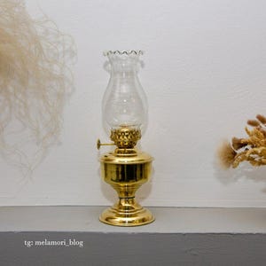 Vintage Oil Chimney Table Lamp with Brass Base, Transparent Glass Shade Lantern, Antique Style Home Decor Lamp