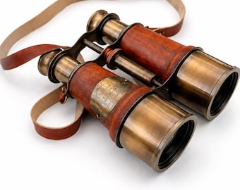 Prismáticos de latón con estuche de cuero, monocular victoriano, catalejo de latón antiguo, telescopio para observación de aves, regalo náutico de colección.