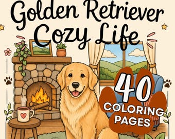 Golden Retriever Coloring Pages, Cozy Adult Dog Book PDF (40 Pages)