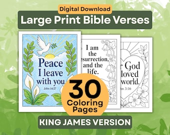 KJV Bible Verse Coloring Pages, Gospel Promises Coloring Book for Seniors, 30 Large Print Christian Devotional, Digital Download