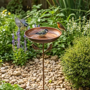 Supporto in metallo per abbeveratoio e mangiatoia per uccelli – Abbeveratoio da giardino autoportante con base a 5 punte, stazione di abbeveraggio per uccelli da esterno per patio e giardino.