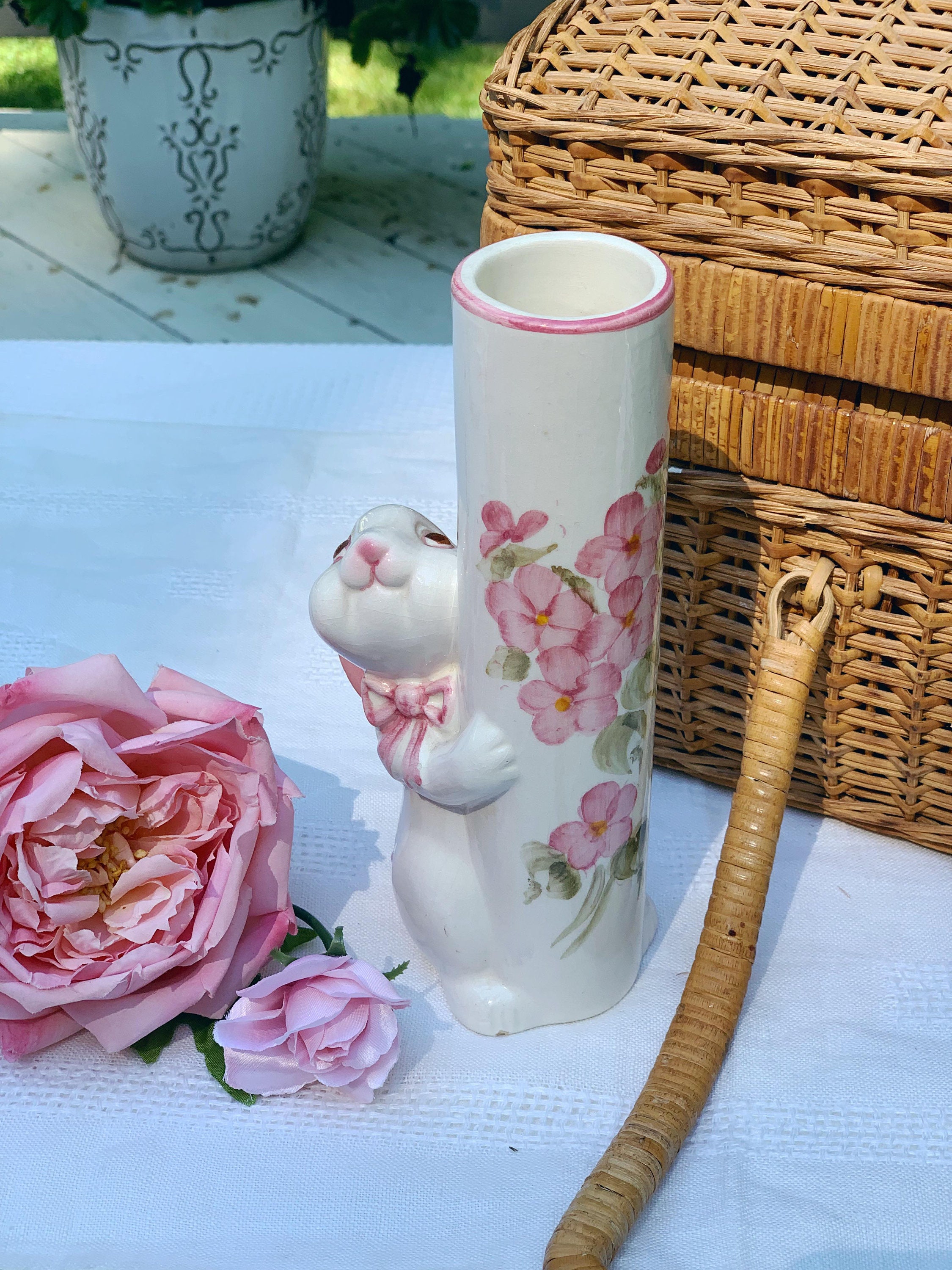 Hand Painted Ceramic Bunny Vase Etsy