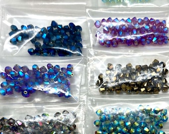 Destash Genuine Swarovski Crystals, 4 mm Bicones 2AB & one 2X Crystals  - 3 Packages of 48 - Choice of Color