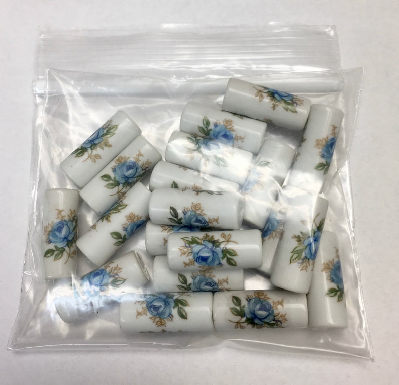 Destash Ceramic Barrel Beads with Rose Decals
