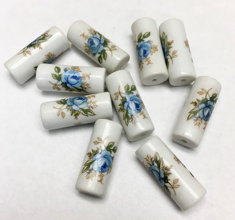 Destash Ceramic Barrel Beads with Rose Decals