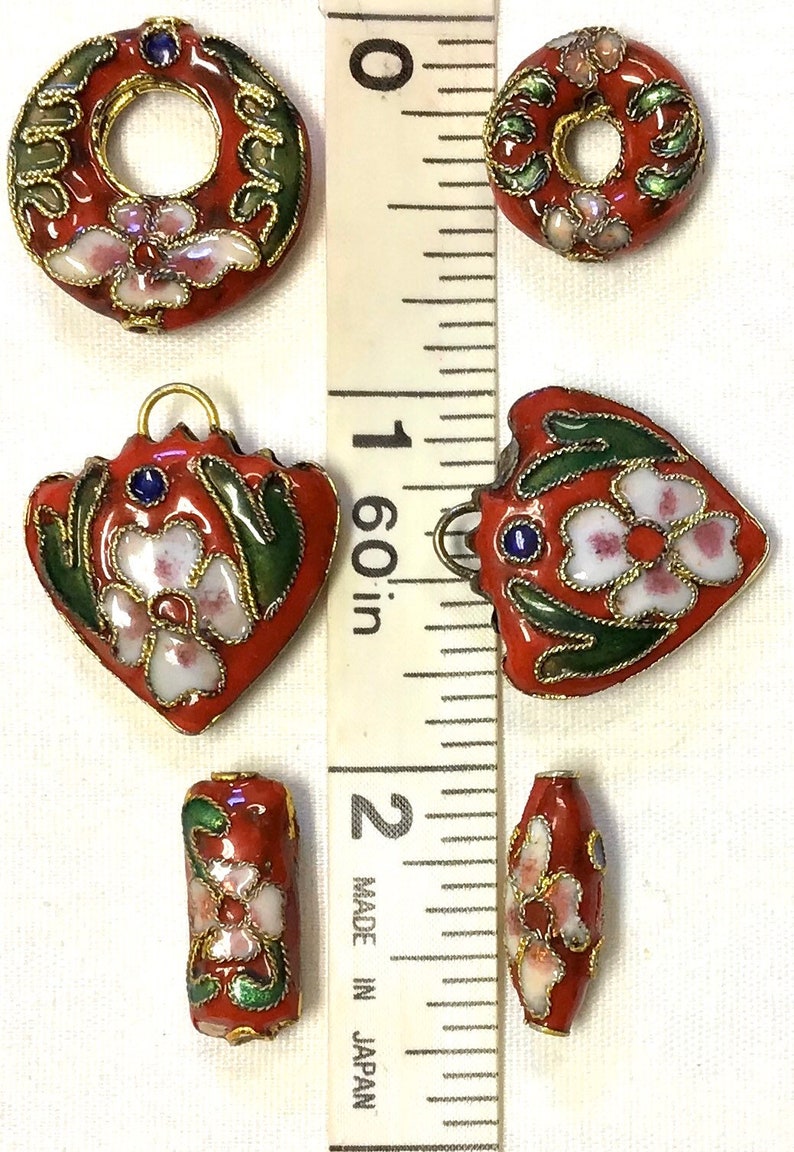 Red 28 Pieces Destash Cloisonn\u00e9 Beads Assorted Sets
