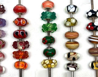 Destash Large Hole Murano Lampwork (hand-made) Beads - Choice of 6 Beads