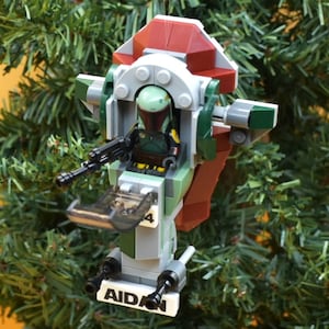Personalized  Christmas Ornament - Bounty Hunter Ship + Minifig