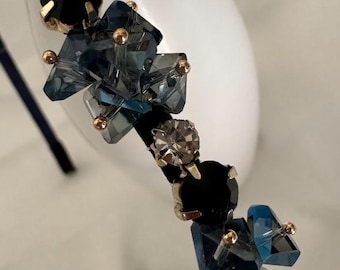 Dark Blue Crystal Headband, Navy Gold Occasion Hair Accessory, Sapphire Headpiece