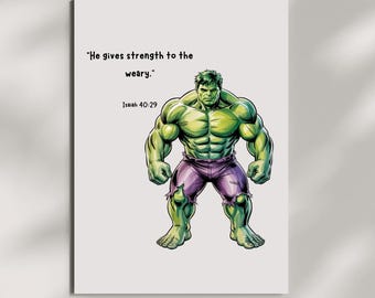 Hulken-poster, bibelvers för superhjältar, väggkonst för pojkars sovrum, kristet barnrumstryck