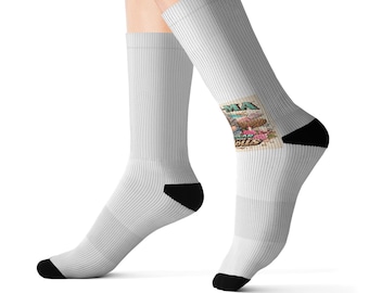 Vintage Tropical Pineapple Beach Illustration Socks | Sublimation Printed Socks